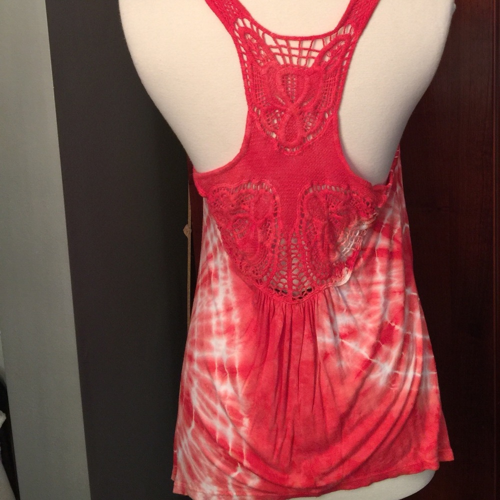 Love Notes Boho Coral Red Tie-Dye Tank Top